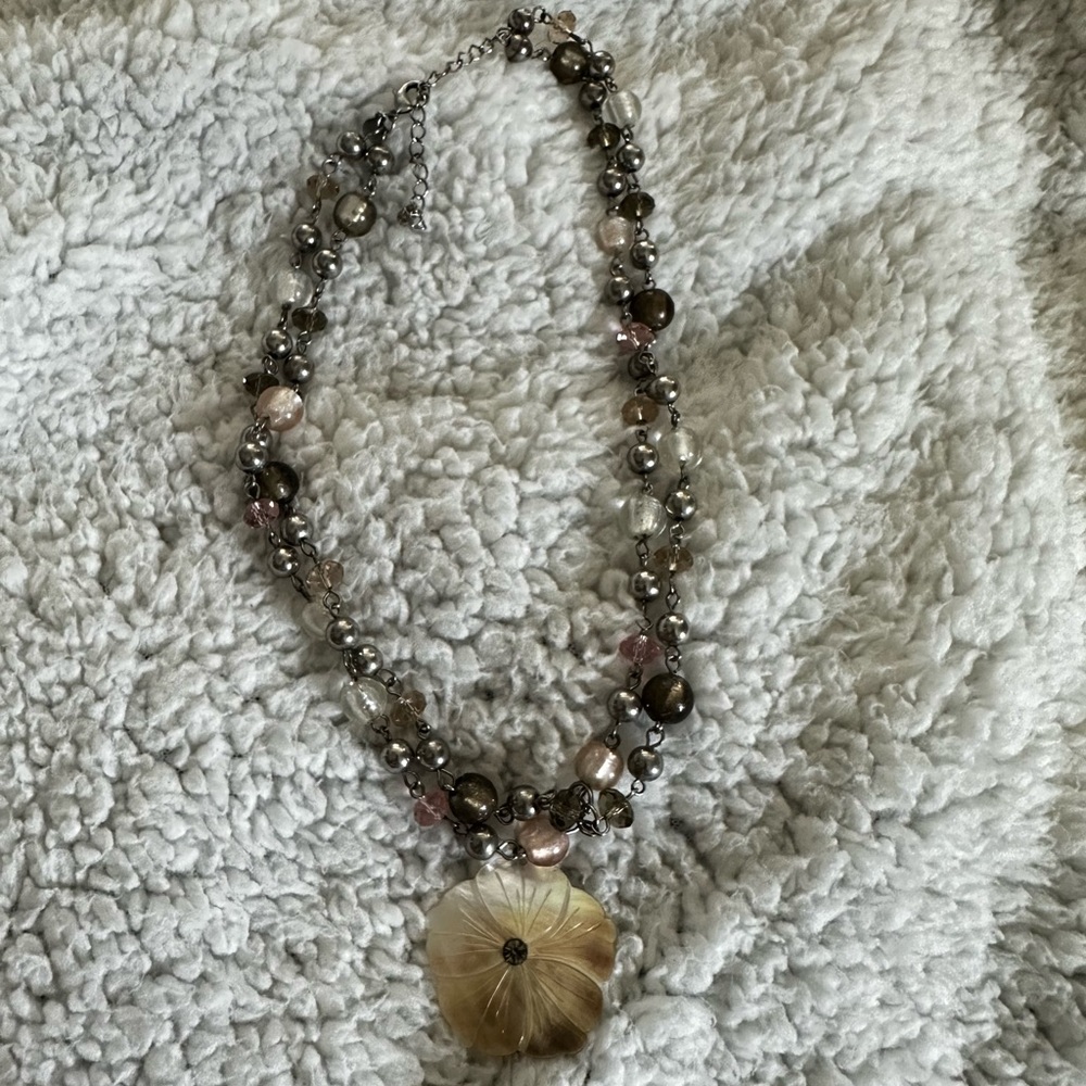 Cookie Lee Bead Necklace with Mother of Pearl Pendant